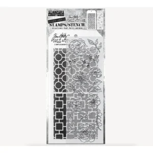 Tim Holtz Mixed-Media Stamps & Stencil Set — Floral Elements, Linked Circles and Linked Squares