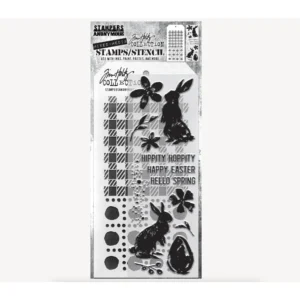 Tim Holtz Mixed-Media Stamps & Stencil Set — Spring Shadows, Gingham, and Dotted Line