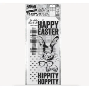 Tim Holtz Mixed-Media Stamps & Stencil Set — Hipster Bunny, Plaid and Polkadot