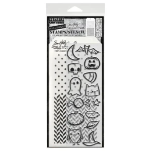Tim Holtz Mixed-Media Stamps & Stencil Set — Tiny Frights, Polkadot and Herringbone
