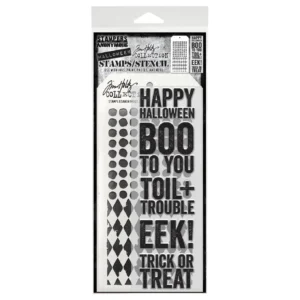 Tim Holtz Mixed-Media Stamps & Stencil Set — Bold Frights, Harlequin and Dotted