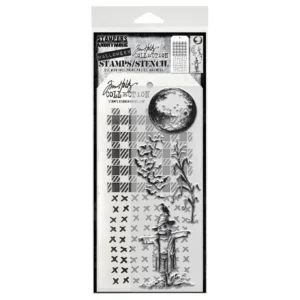 Tim Holtz Mixed-Media Stamps & Stencil Set — The Scarecrow, Gingham and Stitches