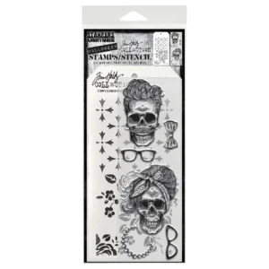 Tim Holtz Mixed-Media Stamps & Stencil Set — Wicked Hipsters, Roses and Crossed