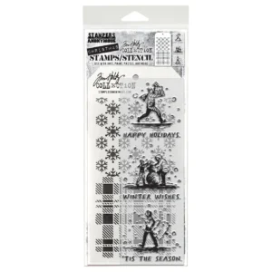 Tim Holtz Mixed-Media Stamps & Stencil Set — Holiday Sketchbook, Plaid and Flurries