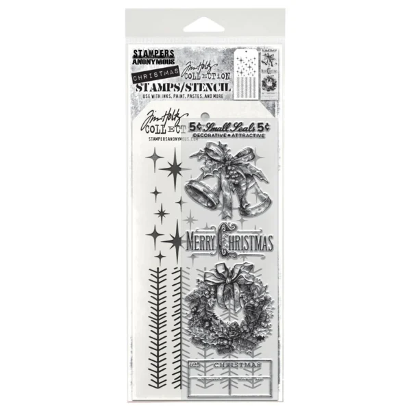 Tim Holtz Mixed-Media Stamps & Stencil Set — Department Store, Tinsel and Sparkle