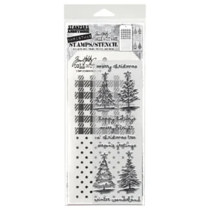 Tim Holtz Mixed-Media Stamps & Stencil Set — Scribbly Christmas, Gingham and Polkadots