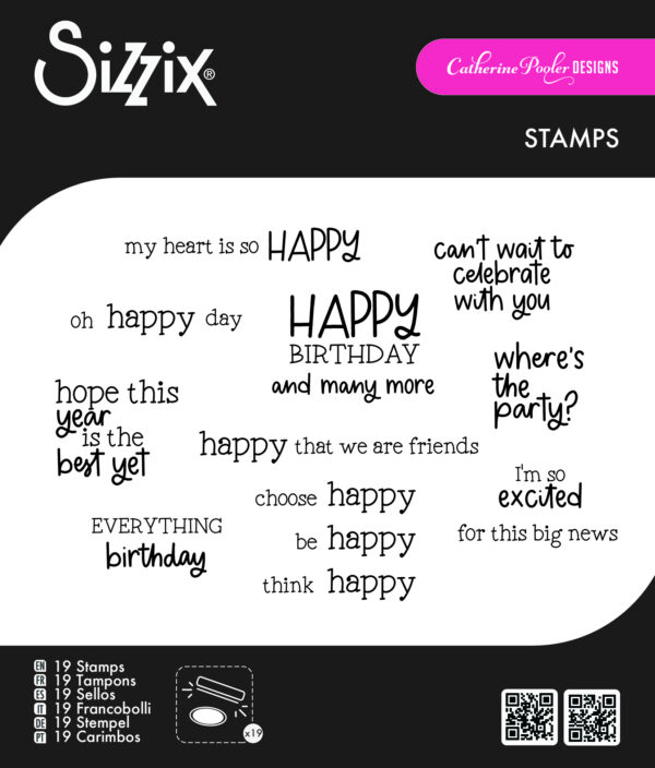 Sizzix Clear Stamps Set 19PK - Happy Everything Sentiment by Catherine Pooler