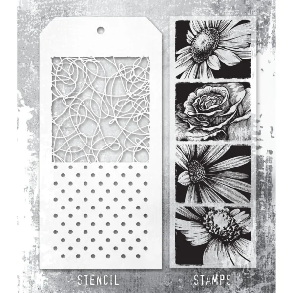 Tim Holtz Mixed-Media Stamps & Stencil Set — Bold Botanicals, Doodle and Polkadot - Image 2