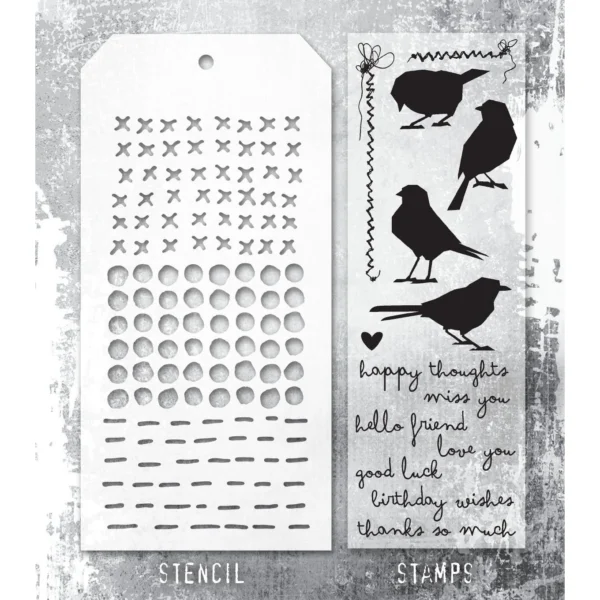 Tim Holtz Mixed-Media Stamps & Stencil Set — Silhouette Birds, Stitches, Dotted and Dashes - Image 2