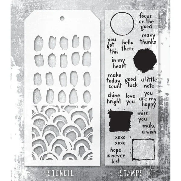 Tim Holtz Mixed-Media Stamps & Stencil Set — Note Quotes, Brush Mark and Brush Arch - Image 2