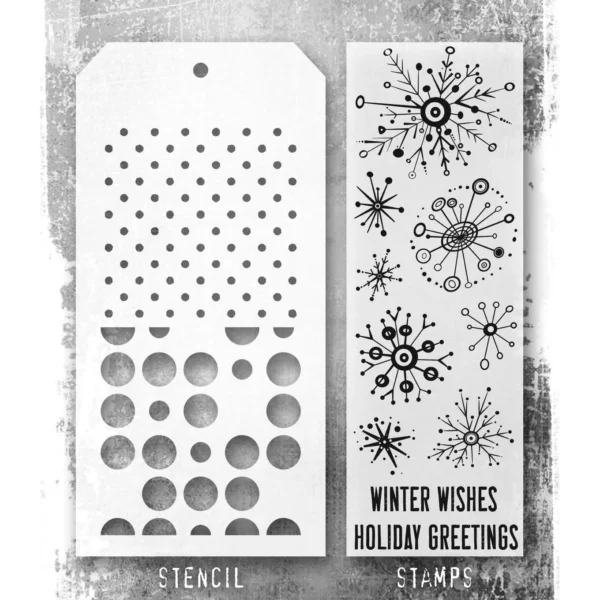 Tim Holtz Mixed-Media Stamps & Stencil Set — Retro Flakes, Spots and Polkadot - Image 2