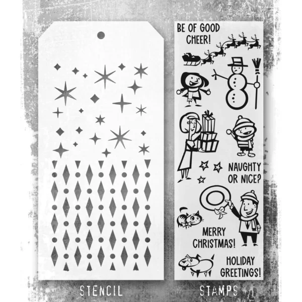 Tim Holtz Mixed-Media Stamps & Stencil Set — Christmas Cartoons, Diamond Dot and Twinkle - Image 2
