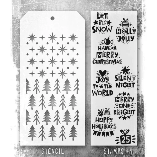 Tim Holtz Mixed-Media Stamps & Stencil Set — Holiday Whatnots, Starry and Pines - Image 2