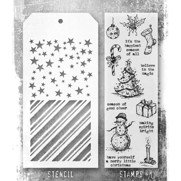 Tim Holtz Mixed-Media Stamps & Stencil Set — Tattered Christmas, Peppermint and Falling Stars - Image 2