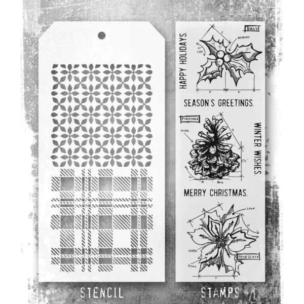Tim Holtz Mixed-Media Stamps & Stencil Set — Blueprint Christmas 2, Plaid and Nordic - Image 2