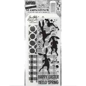 Tim Holtz Mixed-Media Stamps & Stencil Set — Bunny Hop, Ringer and Gingham