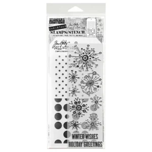 Tim Holtz Mixed-Media Stamps & Stencil Set — Retro Flakes, Spots and Polkadot