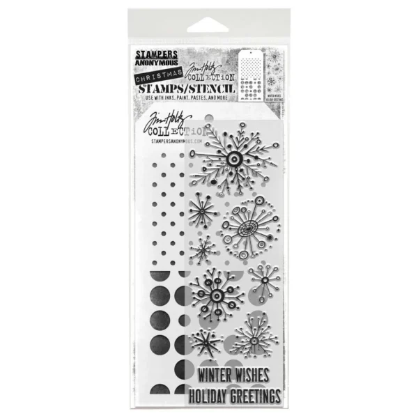 Tim Holtz Mixed-Media Stamps & Stencil Set — Retro Flakes, Spots and Polkadot