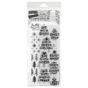 Tim Holtz Mixed-Media Stamps & Stencil Set — Holiday Whatnots, Starry and Pines