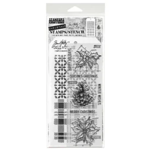 Tim Holtz Mixed-Media Stamps & Stencil Set — Blueprint Christmas 2, Plaid and Nordic