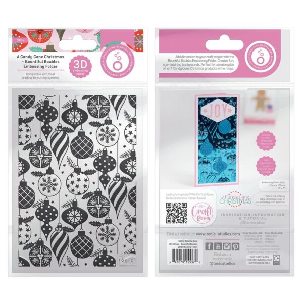 Tonic Studios 3D Embossing Folder -- Bountiful Baubles - Candy Cane Christmas - Image 2
