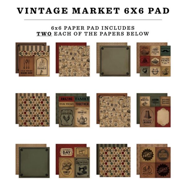 Carta Bella Double-Sided Paper Pad 6"X6" -- Vintage Market - Image 2