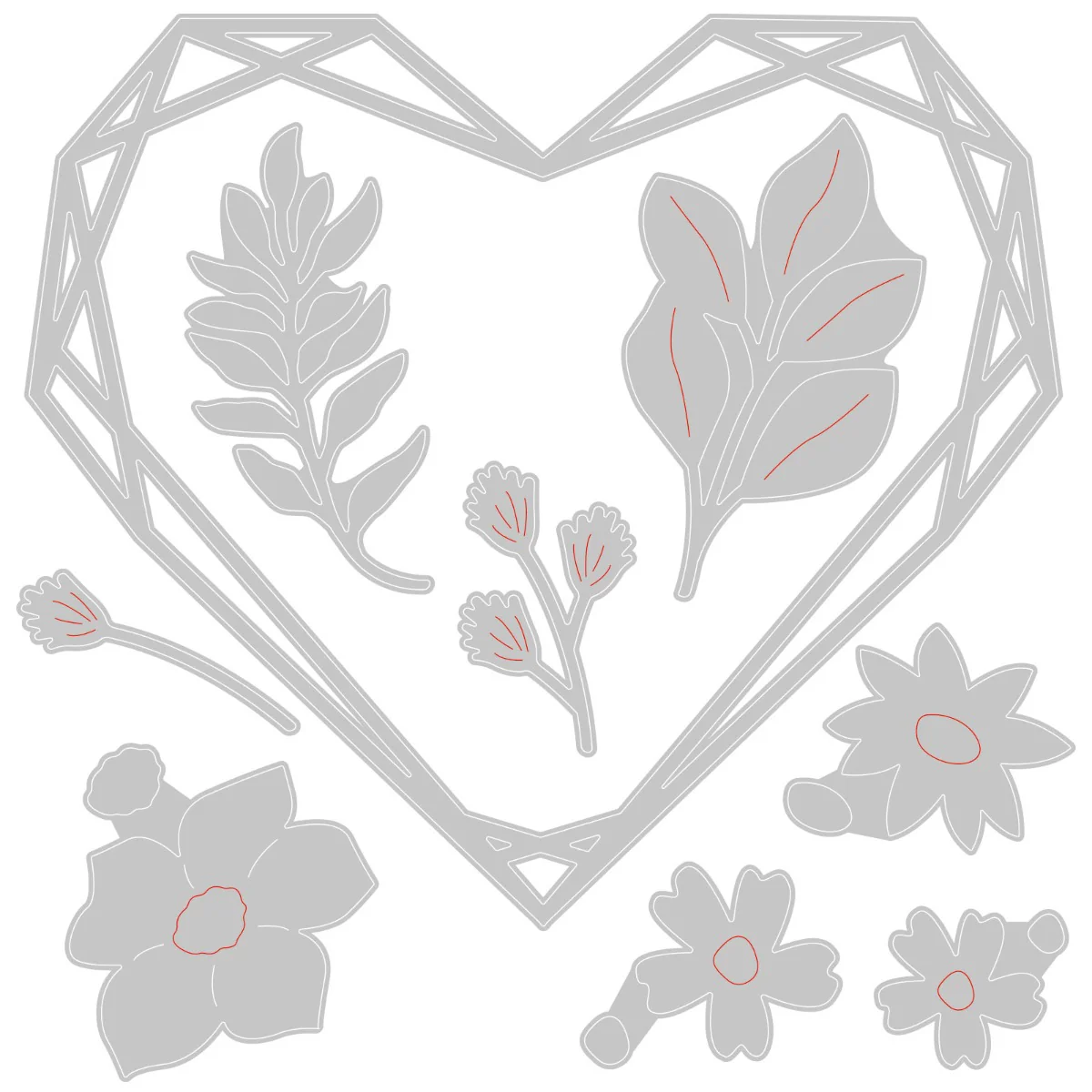 Sizzix Thinlits Die Set 9PK - Floral Geo Heart Frame - Image 2