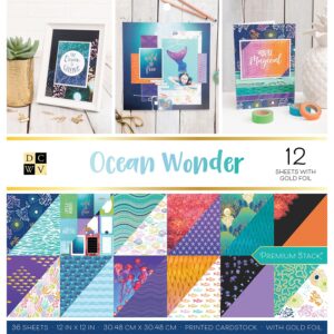 DCWV Double-Sided 12×12″ Cardstock Stack – Ocean Wonder