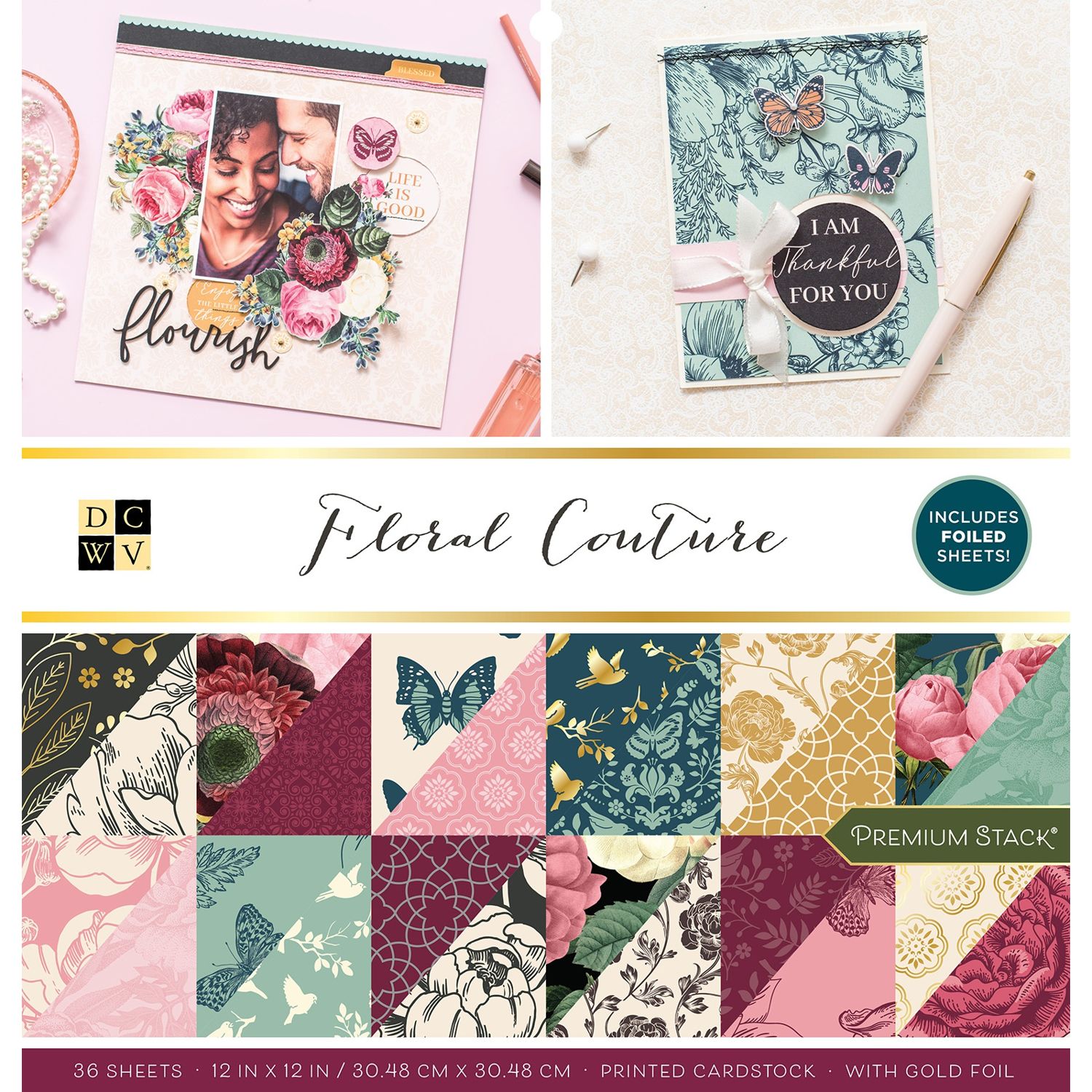 DCWV Double-Sided 12×12″ Cardstock Stack – Floral Couture