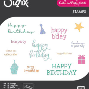 Sizzix Clear Stamps Set 13PK - Print & Pattern Birthday Sentiments by Catherine Pooler