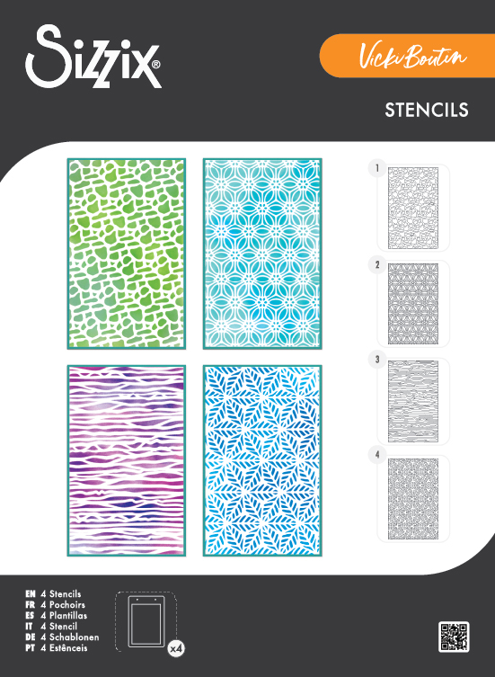 Sizzix A6 Stencil 4PK – Background Textures by Vicki Boutin