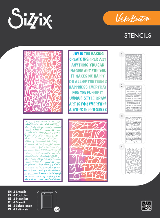 Sizzix A5 Stencil 4PK - Words and Numbers by Vicki Boutin