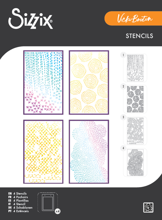 Sizzix A5 Stencil 4PK - Stitched Florals by Vicki Boutin