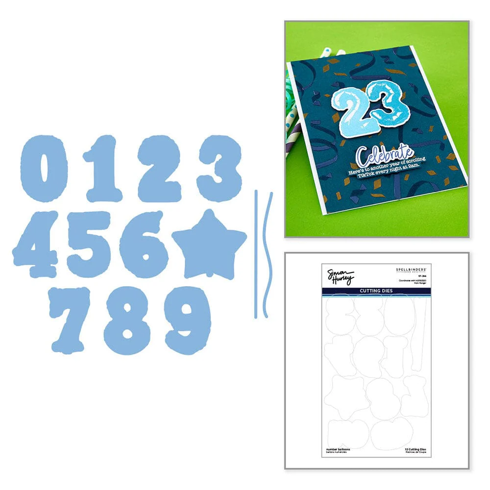Simon Hurley create. Spellbinders Number Balloons Etched Dies