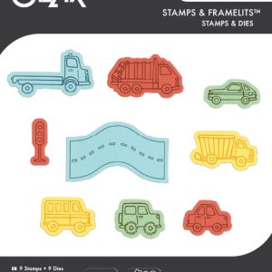 Sizzix Clear Stamps Set 9PK w/9PK Framelits Die Set - Cars and Trucks