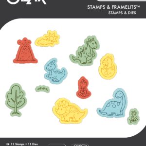 Sizzix Clear Stamps Set 11PK w/11PK Framelits Die Set - Dinosaur Adventures