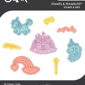 Sizzix Clear Stamps Set 8PK w/8PK Framelits Die Set – Unicorns and Rainbows